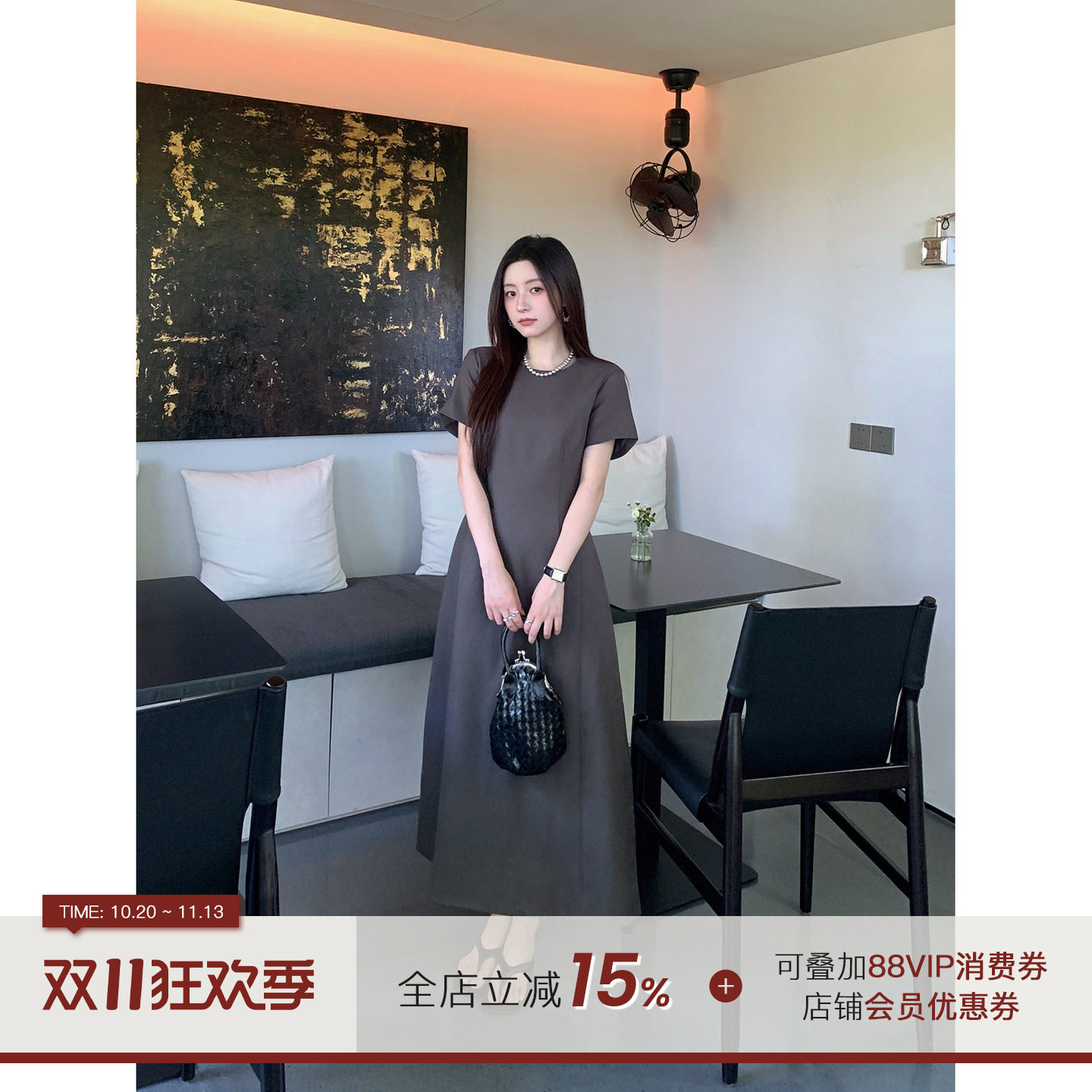 郭九九呢高智感穿搭收腰短袖公主裙连衣裙女夏2026新款裙子
