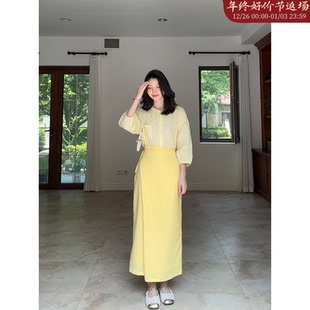 上衣系带围裹式 100%亚麻慵懒宽松衬衫 半身裙 郭九九呢
