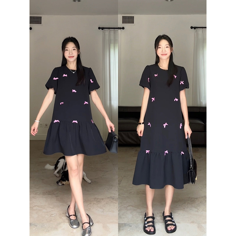 【年终清仓 售完不补】甜美显瘦泡泡袖西装立体粉蝴蝶结宽松连衣