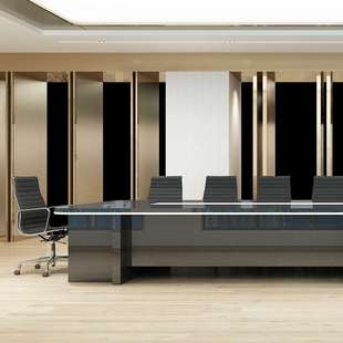 烤漆会议桌长桌简约现代家具黑色中大型洽谈桌会议室办公桌椅组合