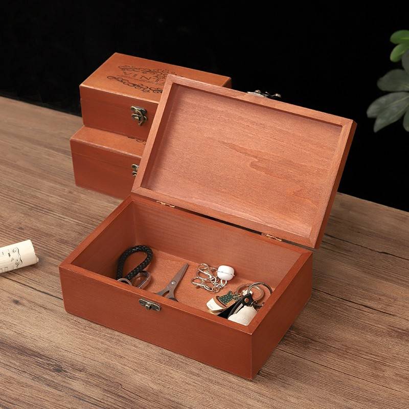 复古实木桌面杂物化妆品收纳盒 创意首饰盒锁盒家居小木盒子