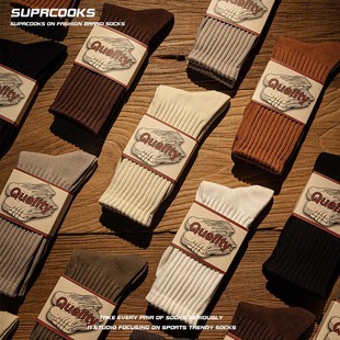 阿美咔叽袜子日系粗线男女中高筒纯棉美式复古长袜春夏重磅堆堆袜