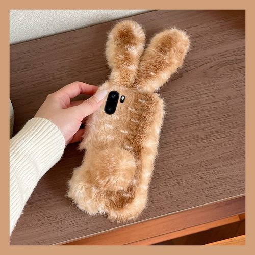 手机壳秋冬毛绒卡通撞色兔子耳朵