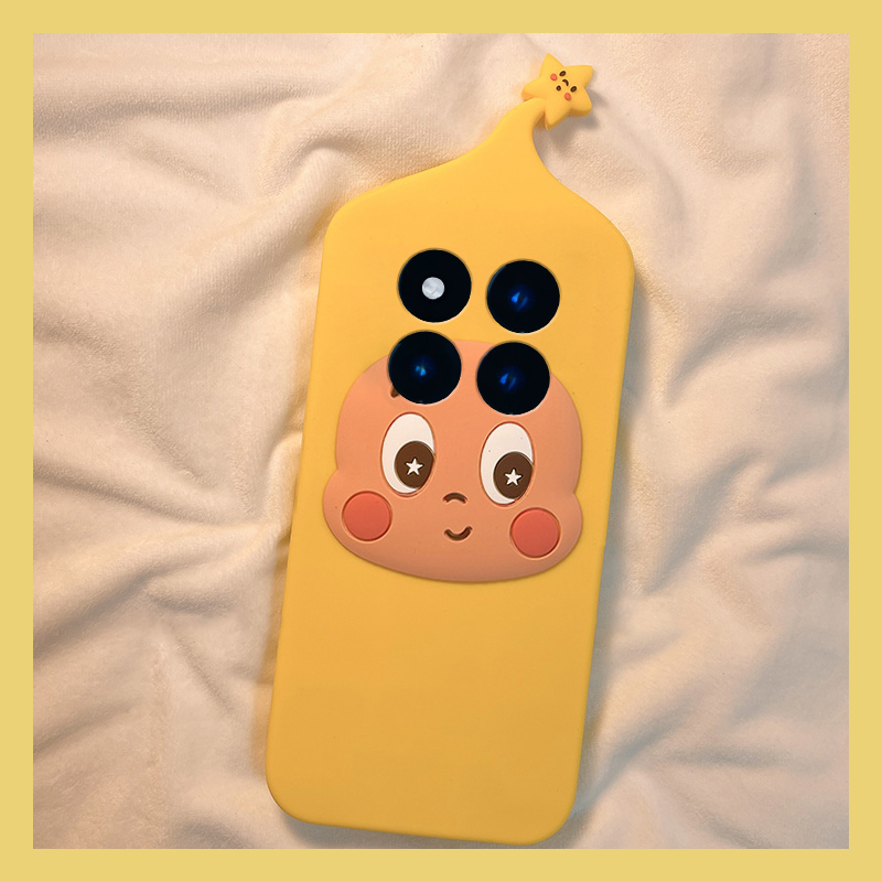 呆萌腮红星星人适用小米红米note15pro+手机壳noto14立体13可爱12turbo黄色11t趣味10卡通9硅胶8软壳7十redmi