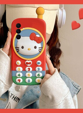 红色kt猫电话机适用三星s26ultra手机壳s26卡通s26+立体大哥大s26plus凯蒂猫s26edge可爱s26fe趣味十galaxy女