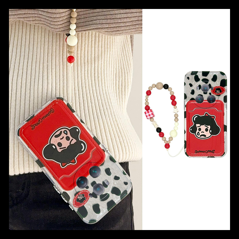 手机壳豹纹卡通趣味立体女孩带卡包手链挂链