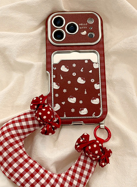 卡通kt猫卡包适用小米红米k80手机壳note13pro新年noto12turbo红色turbo4por凯蒂猫k70手腕带k60插卡redmik女