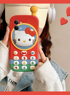 红色kt猫电话机适用小米红米turbo5max手机壳turbo5卡通redmi立体大哥大mi凯蒂猫米可爱趣味新款防摔保护套女