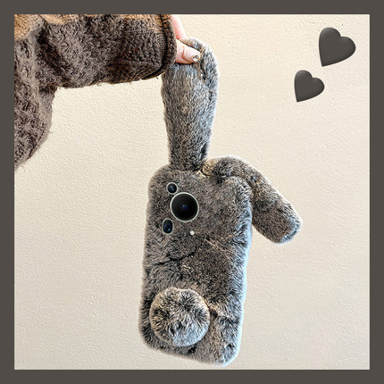 适用华为pura70手机壳p70ultra立体pura70pro+p60art卡通p40灰色p60兔子p50e秋冬p30毛绒p20十p10plus冬天p9