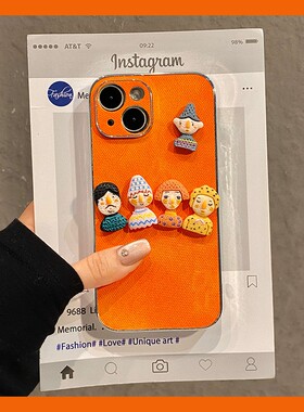 丑萌彩色人偶适用opporeno15手机壳reno14pro橙色reon13牛仔纹12带11挂绳10por+卡通9立体8搞怪7se女6十oppo
