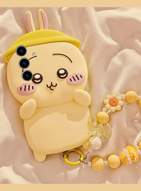 适用三星s25+手机壳s25edge卡通note20立体s24plus乌萨奇s23带s22手链s21挂链s20fe可爱s10黄色十硅胶软壳女p