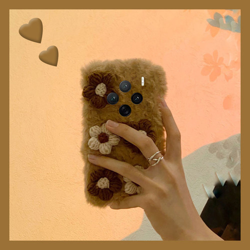 手机壳秋冬毛绒立体ins风针织花朵毛茸茸