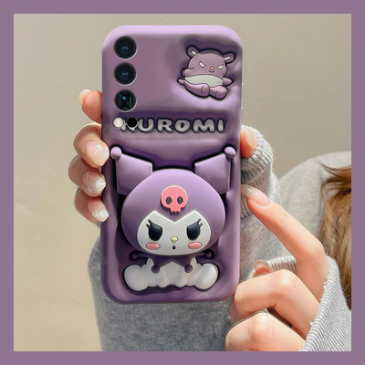 紫色库洛米带支架适用vivoiqooneo10pro手机壳iqooneo9spro+卡通8可爱7se趣味5s创意6立体855硅胶3软壳十vivo