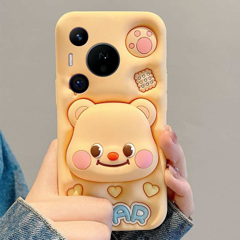 手机壳硅胶卡通饼干爱心星星黄油小熊带支架