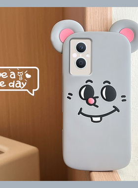 适用oppoa5手机壳a5pro卡通a97立体a3活力版a93s耳朵a91带a56挂绳a72挂链a58灰色a11x老鼠a2趣味oppo硅胶软壳