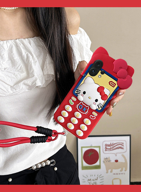 红色kt猫电话机适用vivos30promini手机壳s20pro卡通s19可爱s15凯蒂猫s16大哥大s12立体s10硅胶s18/s17女vivo