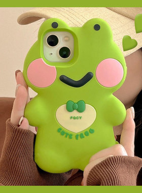 绿色蝴蝶结青蛙适用苹果17手机壳华为pura80卡通mate70荣耀magic7可爱nova14小米17立体oppok13s创意vivox200