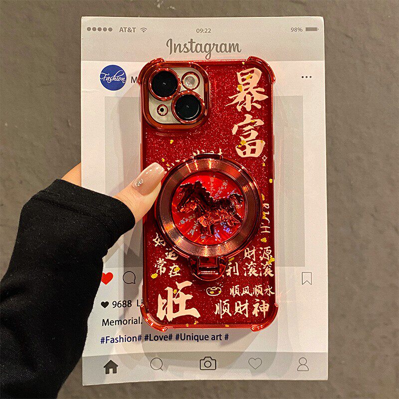 手机壳硅胶2026马年旋转小马支架