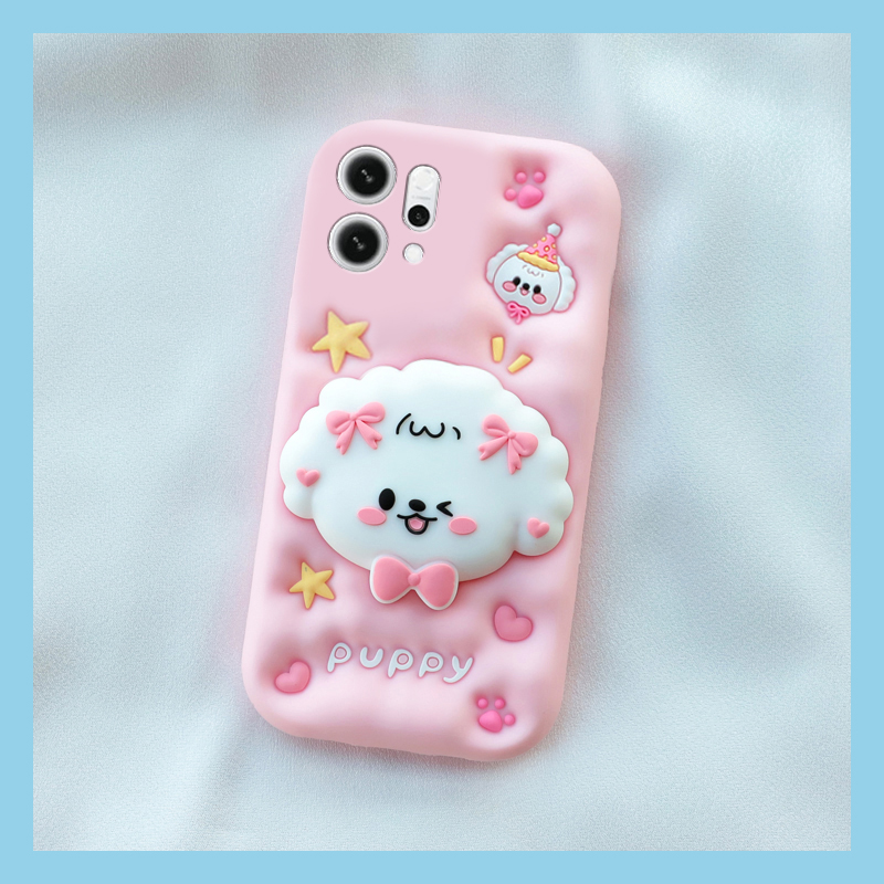 呆萌卷毛小狗适用opporeno14手机壳reon13pro+立体12支架11挂链10可爱9卡通8硅胶7se/6/5k/4/3元气版oppo新款