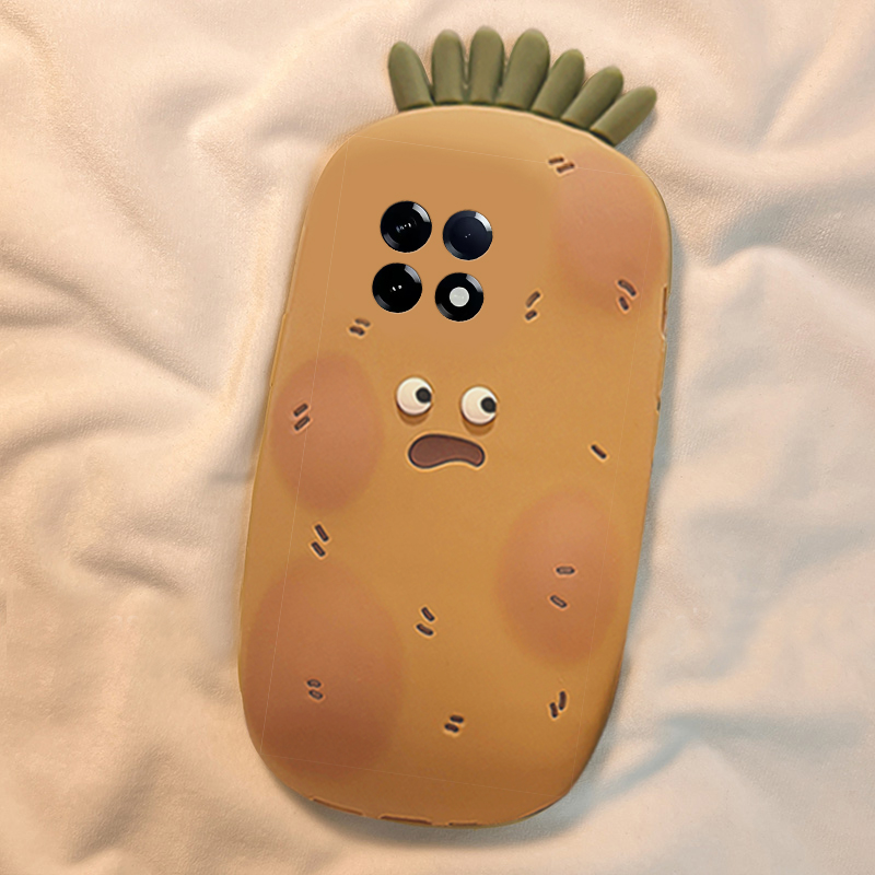 手机壳硅胶卡通呆萌棕色土豆表情带挂链
