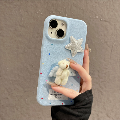 手机壳彩色波点卡通星星天使小熊