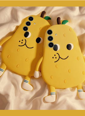 适用三星s25+手机壳s25edge卡通note20立体s24plus黄色s23雪梨s22表情s21可爱s20fe趣味s10呆萌十硅胶软壳女p