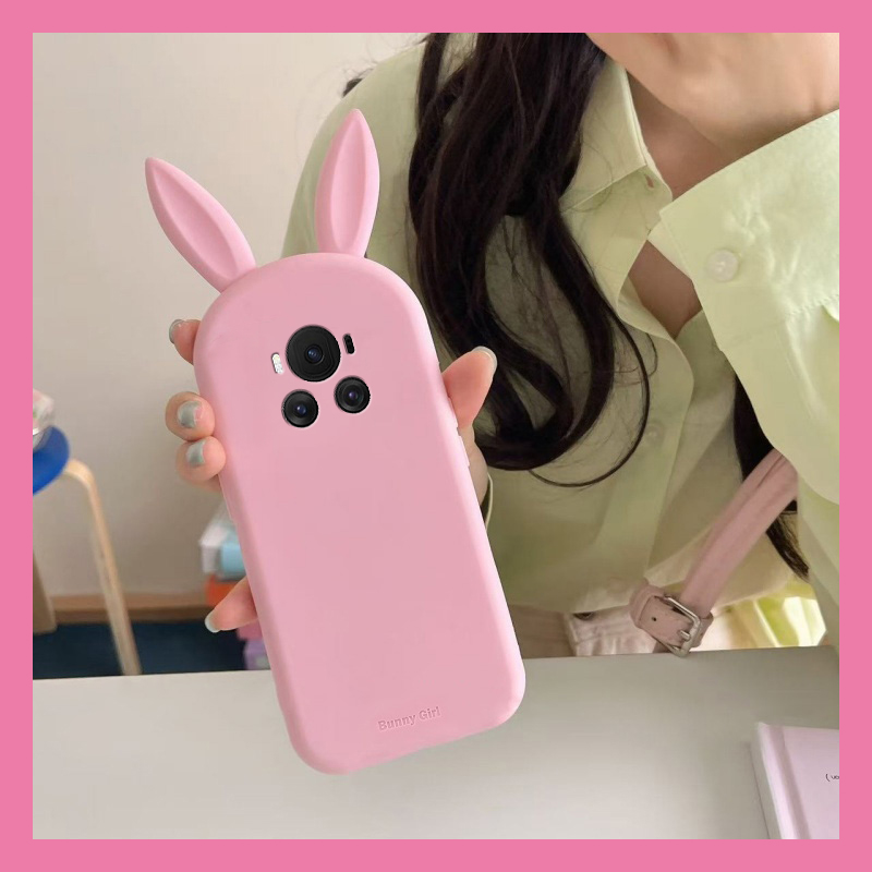 手机壳硅胶卡通趣味简约纯色立体兔子耳朵