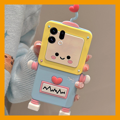 可爱立体心电图机器人适用oppofindx9手机壳findx9pro卡通findx9plus呆萌por趣味0pp0创意0ppo新款防摔硅胶女