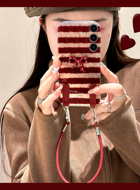 适用三星s23ultra手机壳s24plus红色s21线条s10+立体s22蝴蝶结s20带note10挂链s9羽纱s23fe新年s8十noto20女p