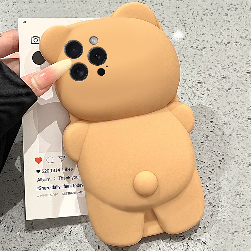 手机壳硅胶卡通趣味轻松熊背影带手链