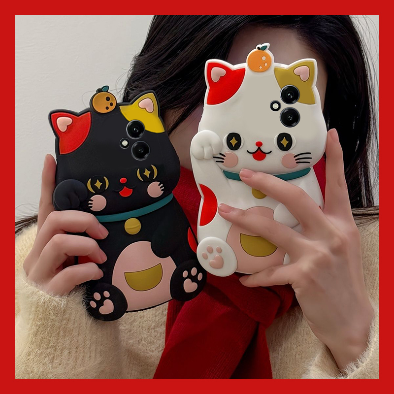 手机壳硅胶卡通超萌柿子招财猫带手链