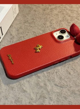 2026英文小马适用苹果17手机壳iPhone16e新年15promax秋冬14plus毛绒13pro蝴蝶结12mini马年11红色se4/air/xr