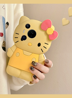 卡通黄色kt猫适用华为pura80pro+手机壳p70ultra带p60art挂链p50e趣味p40立体p30凯蒂猫p10plus十huawei可爱p