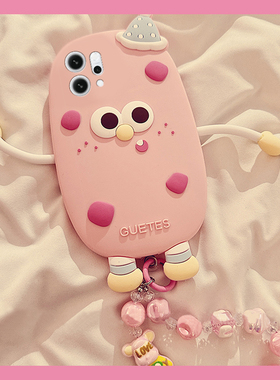 适用opporeno14手机壳reno13pro+可斜挎reon12卡通11立体10草莓9怪兽8带7se挂绳6挂链5粉色4十oppo硅胶软壳套