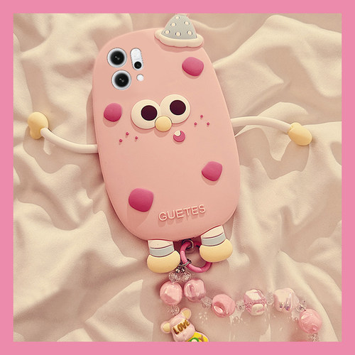 适用opporeno14手机壳reno13pro+可斜挎reon12卡通11立体10草莓9怪兽8带7se挂绳6挂链5粉色4十oppo硅胶软壳套