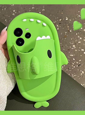 适用oppo真我13pro+手机壳12卡通11立体neo7鲨鱼gt6拖鞋gt5搞怪q3趣味v11创意v25绿色gtneo十realme硅胶软壳p
