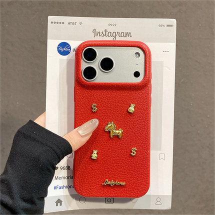 福袋英文小马适用小米红米note15pro+手机壳noto14新年13卡通12turbo立体11t红色10por荔枝纹仿皮5g十redmi女