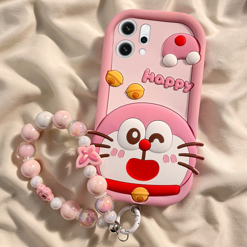 手机壳硅胶卡通动漫哆啦A梦带珍珠挂链