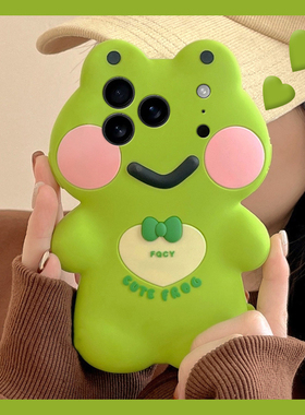 绿色蝴蝶结青蛙适用苹果17手机壳iPhone16e卡通15promax可爱14pro立体8plus创意13个性12趣味11/xsmax/xr/air