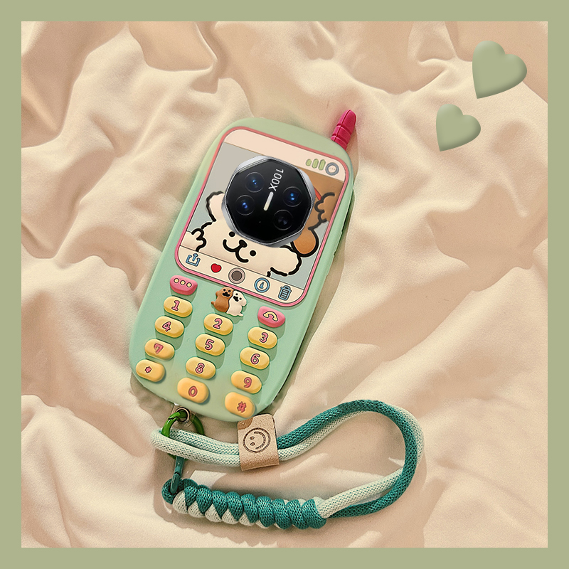 手机壳卡通大哥大电话机线条小狗带尼龙绳