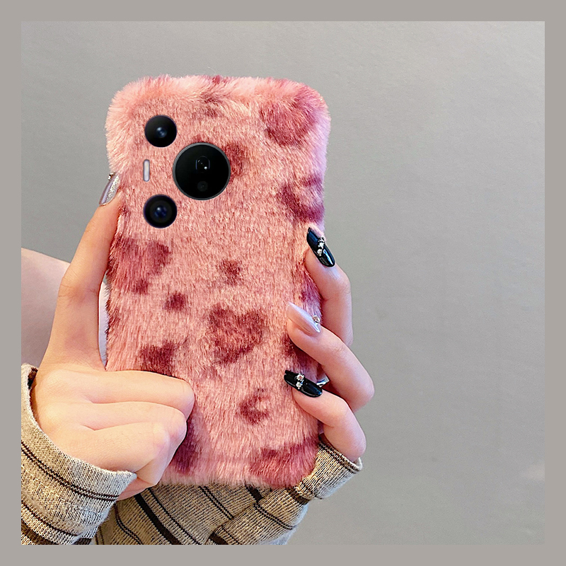 ins风粉色豹纹适用华为pura80pro+手机壳pura70ultra条纹p60art毛茸茸40por+十p30秋冬季p20毛绒p10plus简约p