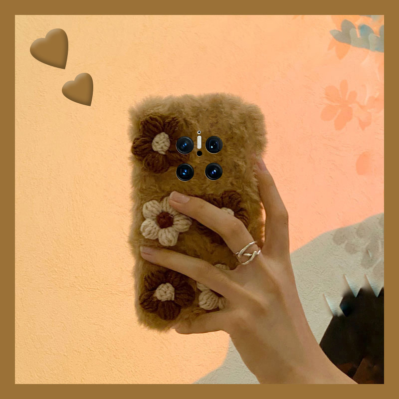 手机壳秋冬毛绒立体ins风针织花朵毛茸茸