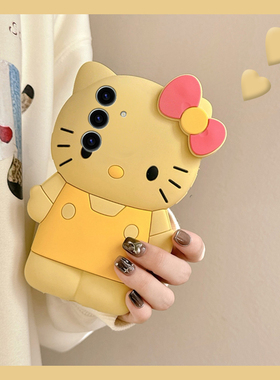 卡通黄色kt猫适用三星s25ultra手机壳s24plus带s23挂链s22+趣味s21立体s20fe凯蒂猫a52可爱note10十galaxy女p
