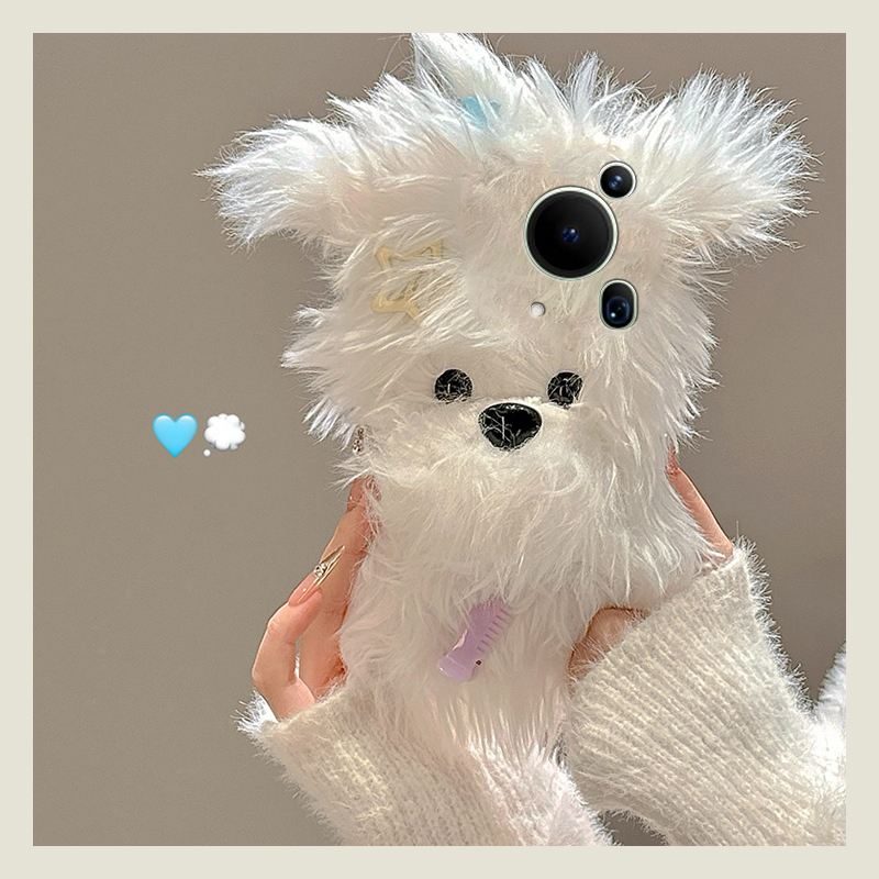 手机壳秋冬毛绒毛茸茸立体卡通超萌小狗