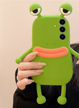 适用三星s25+手机壳s25edge卡通note20立体s24plus青蛙s23香肠嘴s22搞怪s21丑萌s20fe趣味s10绿色十硅胶软壳p