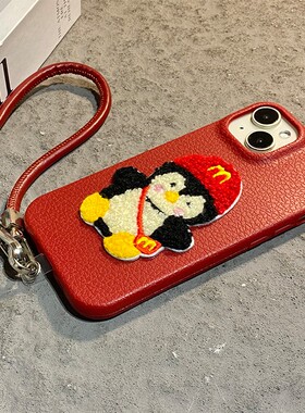 红色刺绣企鹅适用oppoa5pro手机壳a2x新年a1马年a11x带a9挂绳a32简约a72可爱a58a97仿皮a93a96a56皮纹a92s女p