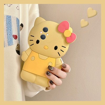 卡通黄色kt猫适用oppoa6pro手机壳a6max带a6gt挂链a6i趣味a58x立体a93s凯蒂猫a5por可爱a72a32a97硅胶a95软壳