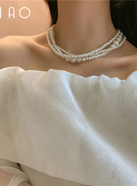 小众高级多层珍珠项链女