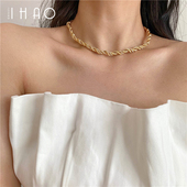 潮百搭锁骨链项链女夏季 欧美个性 网红极简麻花链子ins冷淡风新款