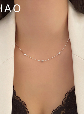 极简精致风银质米粒串珠项链女小众设计高级感气质ins锁骨链颈链
